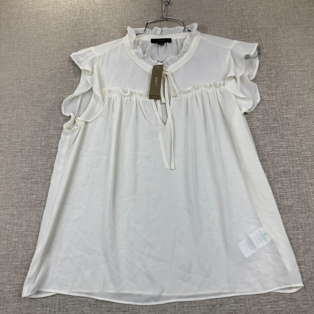 J.Crew Womens Small Ivory Ruffle Neck Sleeveless Blouse White  New w/ Tags
